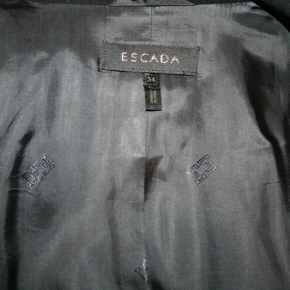 ESCADA Black Wool Crystal Trim 3 pc Evening Suit Jacket Skirt Top 34 US 4